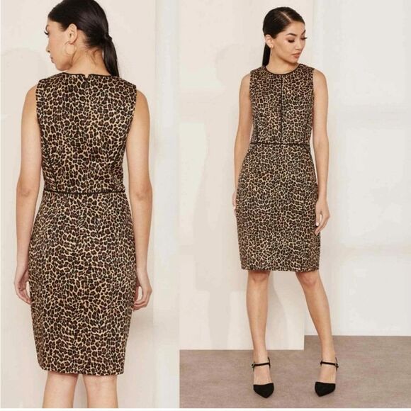 Jcrew Sheath dress in leopard bi-stretch cotton Sleeveless Midi Dress Size 6 - Picture 4 of 16